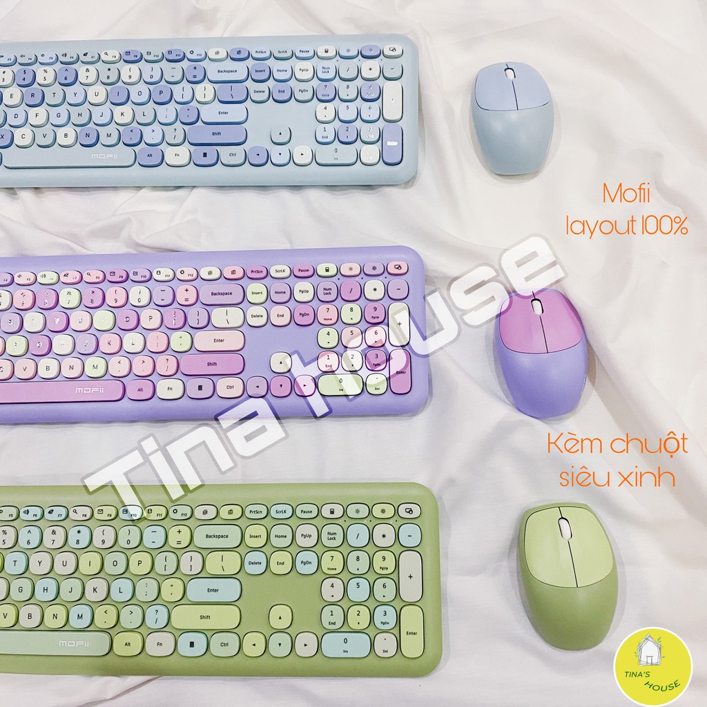 ✅Free Ship ✅ Bộ Bàn Phím Chuột Giả Cơ Không Dây Candy Mofii Dễ Thương 100% layout✅ - Tặng  sticker