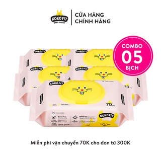Combo 5 Khăn Uớt Thiên Nhiên KOKO FiT Màu Hồng 50% Vải Rayon 70 tờ/hộp