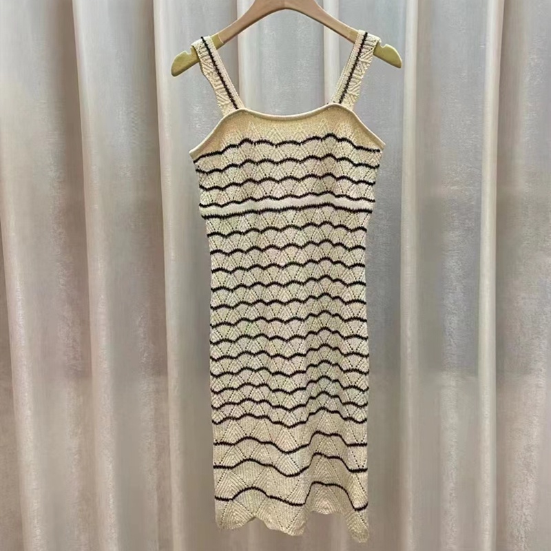 Đầm dệt kim SUXI cổ vuông không tay họa tiết kẻ sọc thời trang mùa hè cho nữ