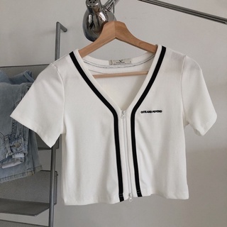 Áo croptop zipper cổ V 503036 Comic