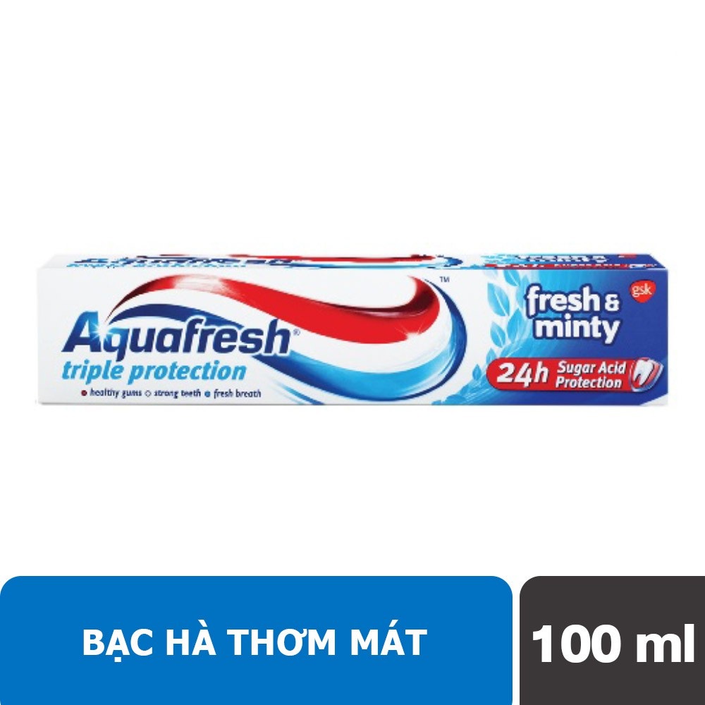 Kem Đánh Răng Aquafresh Fresh & Minty 100ml - Kem làm trắng bảo vệ men răng 100% nhập khẩu từ USA