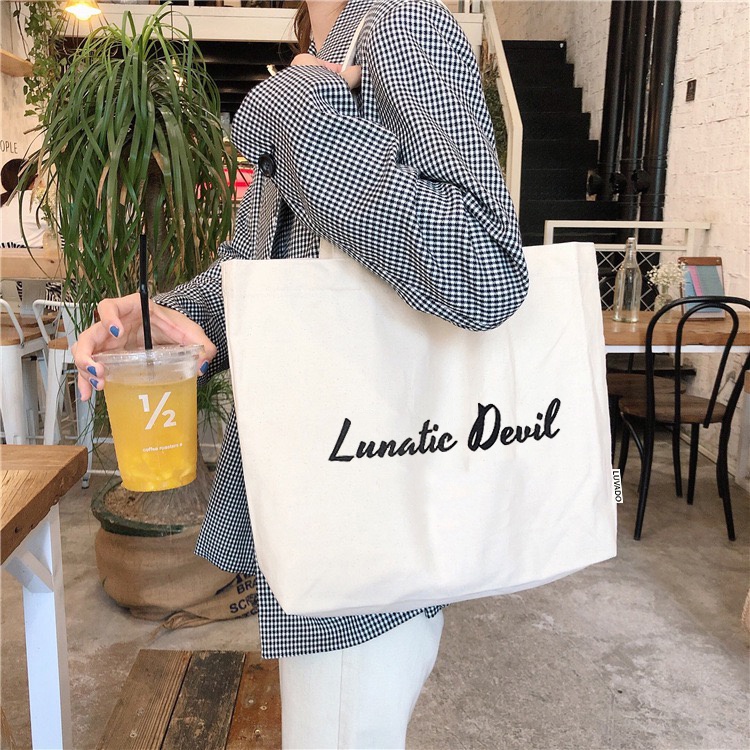 Túi tote vải canvas Bag.Thanhthu giá rẻ thời trang đeo vai dáng vuông in chữ 558