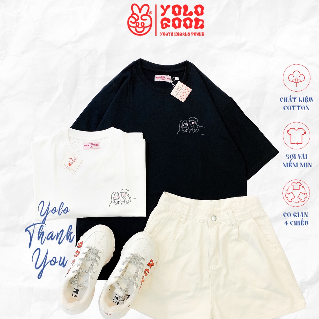 (Full Box) Áo Thun Cotton Unisex Form Rộng Tay Lỡ Oversize 💑 Couple Má Hồng 💑
