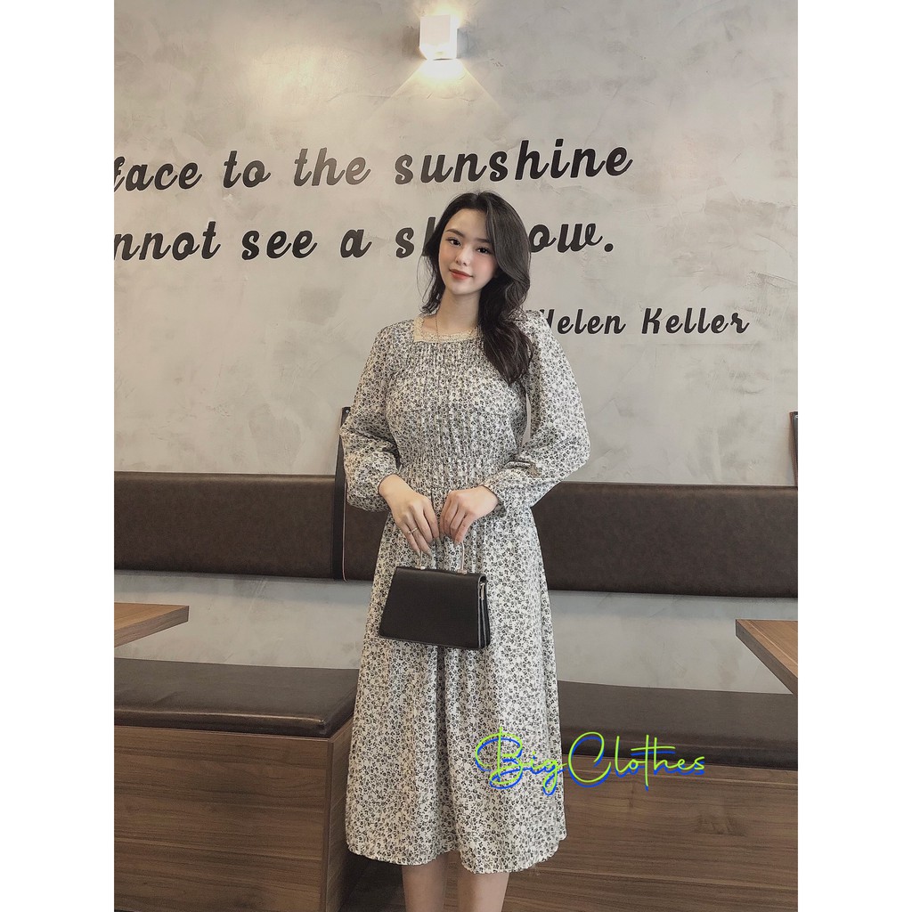 Váy đầm Bigsize BigClothes họa tiết hoa nhí trắng cổ vuông BC010