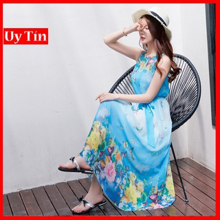 [RẺ VÔ ĐỊCH] Đầm maxi voan hoa bướm kèm dây thắt lưng DX01 - Đầm maxi đi biển, đi dạo phố aokhoacnusieudep2019