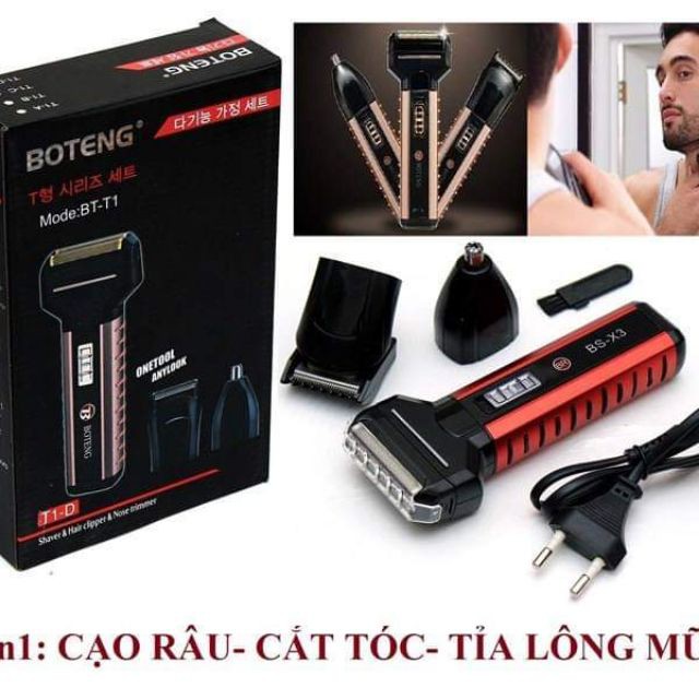 Tông đơ cắt tóc Boteng BT-T1 3 in 1 kiêm máy cạo râu, cắt lông mũi