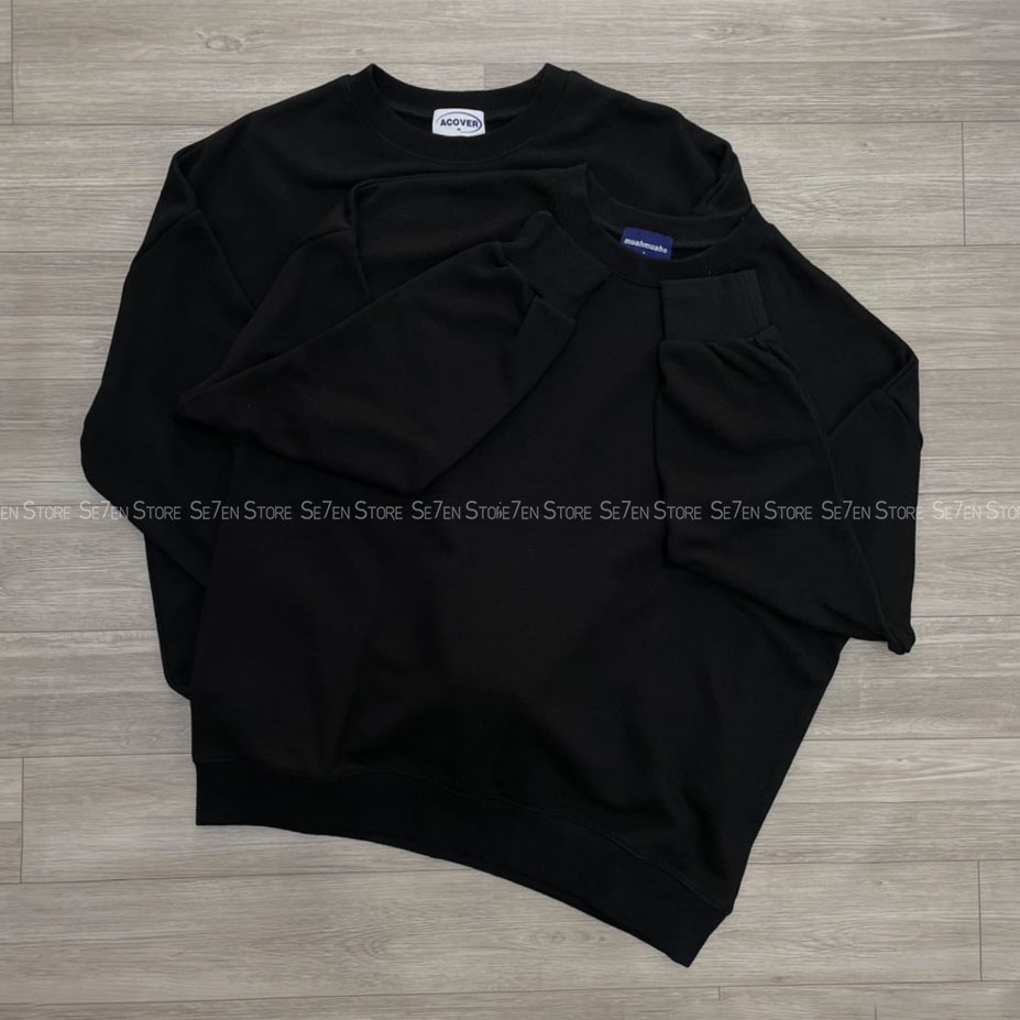 Áo Sweater trơn - Áo nỉ trơn  màu đen form rộng Hàn Quốc Unisex nam nữ mặc được