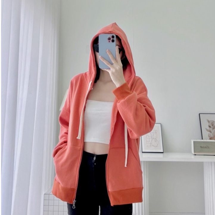 Áo khoác nỉ cotton Hoodie trơn phom nón rộng Nam Nữ Ulzzang Unisex