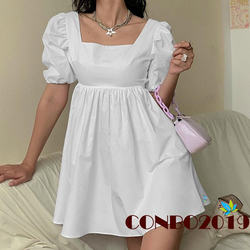 Đầm Tay Ngắn Hở Lưng Màu Trơn Quyến Rũ Cho Nữ