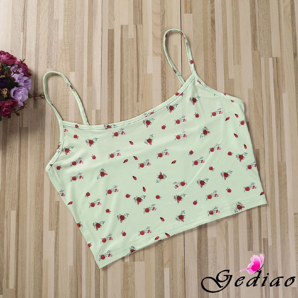 Áo Tank Top Hai Dây Hở Lưng In Hoa Dễ Thương Thời Trang Cho Phụ Nữ