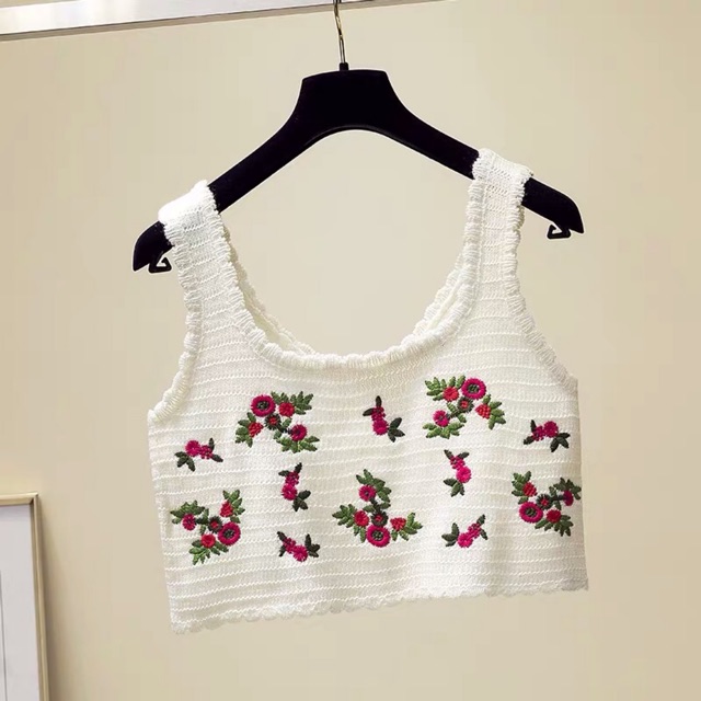 (Sẵn Trắng)✨Áo croptop nữ len móc hoạ tiết thêu năng động trẻ trung hot hè 2020- 3 ảnh thật cuối