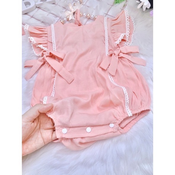 Bodysuit Nơ Hồng Tôm Cho Bé Gái Sơ Sinh 0-12 Tháng Kèm Băng Đô, Váy Sơ Sinh, Bodychip Đầy Tháng, Bodysuit Sơ Sinh