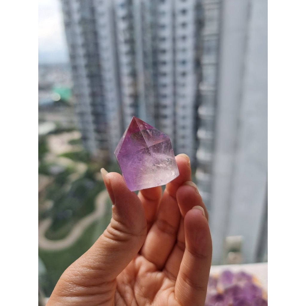 Trụ đá Tím (Amethyst) làm Grid, trụ thanh tẩy Tarot, Reiki, thiền định, đá phong thủy