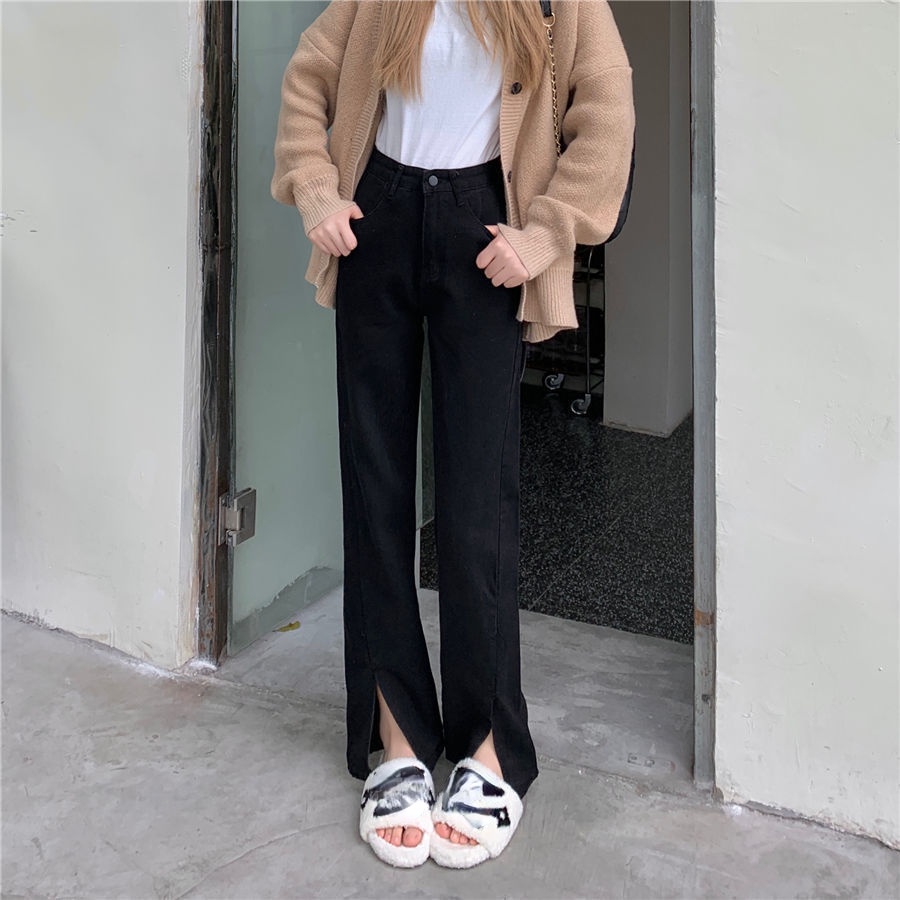 Quần Jean Dài Lưng Cao Dáng Ôm Màu Đen Thời Trang Xuân Thu Cá Tính Cho Nữ