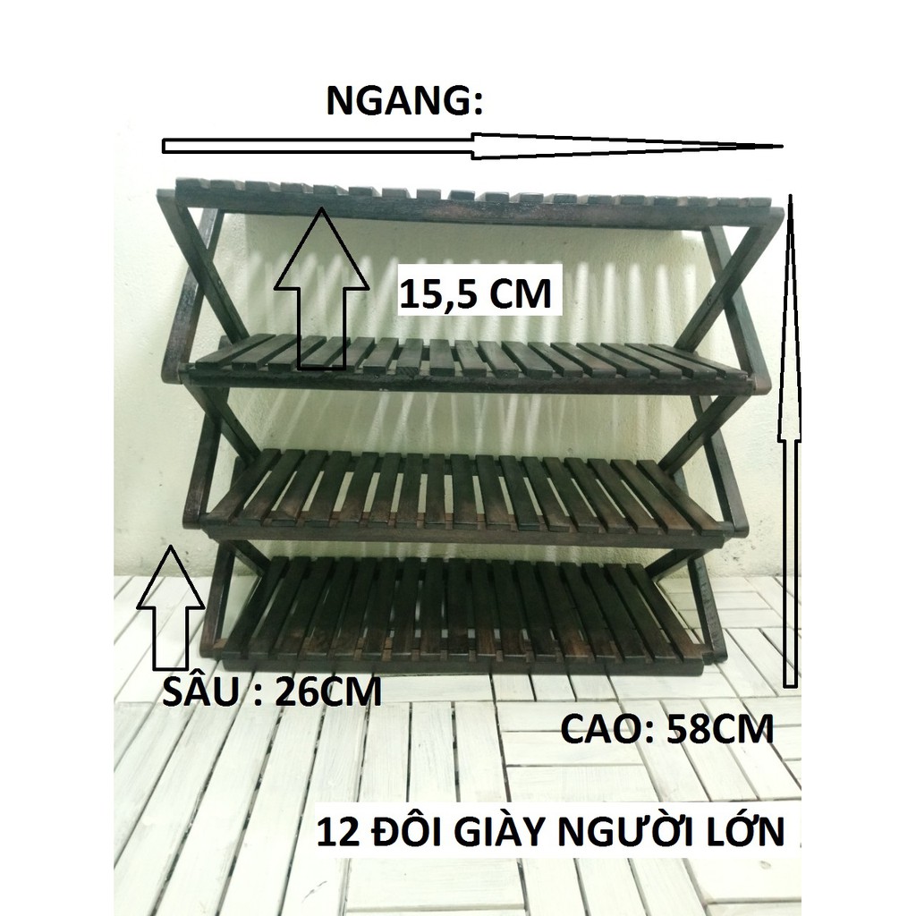 Kệ để giày dép gấp xếp gọn nhẹ, chắc chắn, nhiều tầng, gỗ wenge, không cần lắp ráp.Made in VietNam, màu Nâu đen