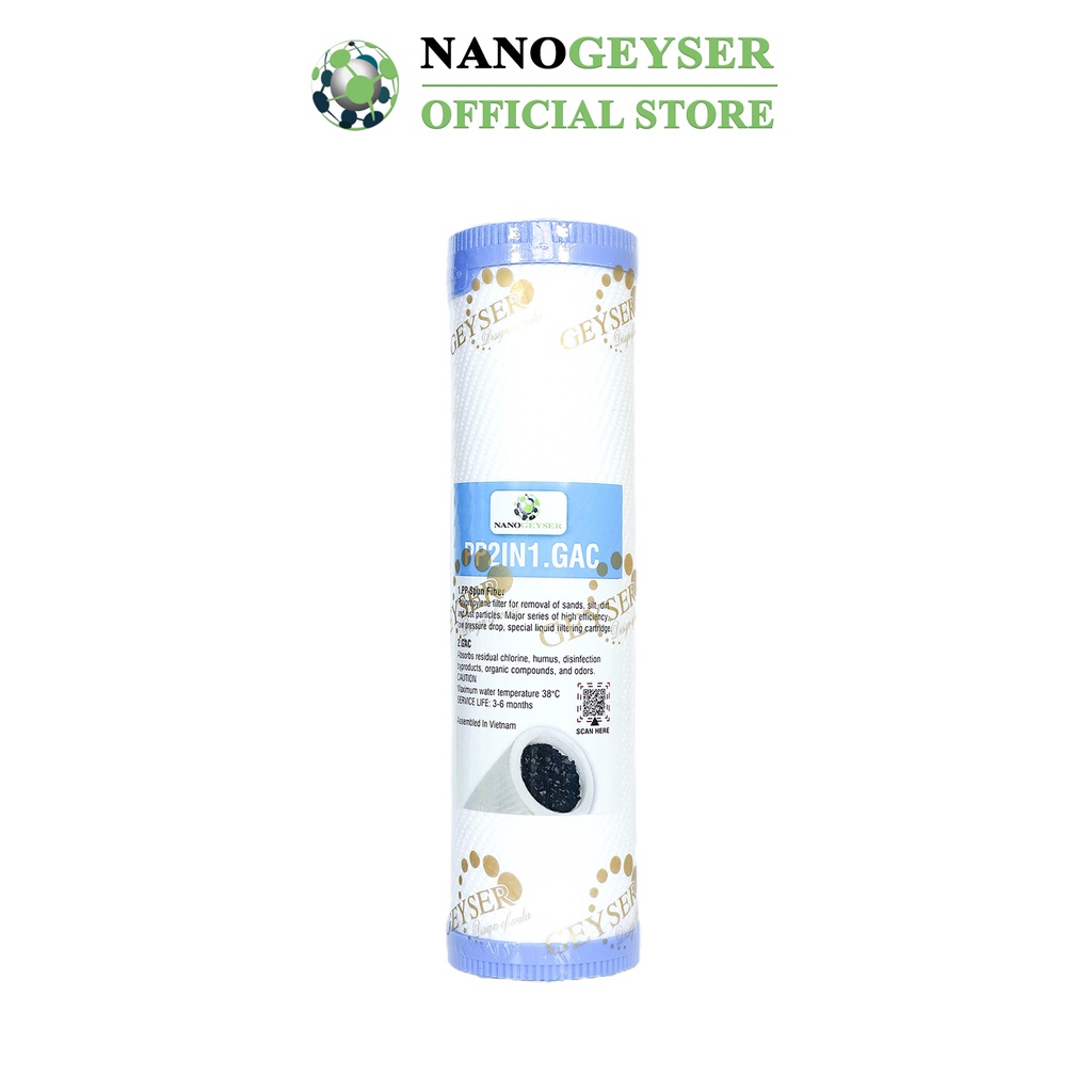 Bộ 3 lõi lọc nước 123 dùng cho máy Geyser Ecotar 2, Lõi PP.2IN1.GAC, Aragon, CBC Nano Geyser