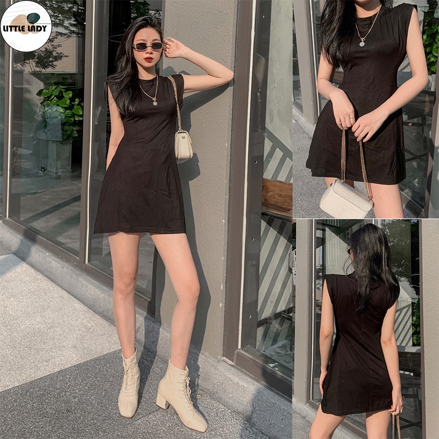 Đầm Dự Tiệc Ôm Body Đệm Vai Chất Thun Cotton Co Giãn 4 Chiều Màu Đen Freesize Dưới 54kg - ĐẦM ĐỆM VAI