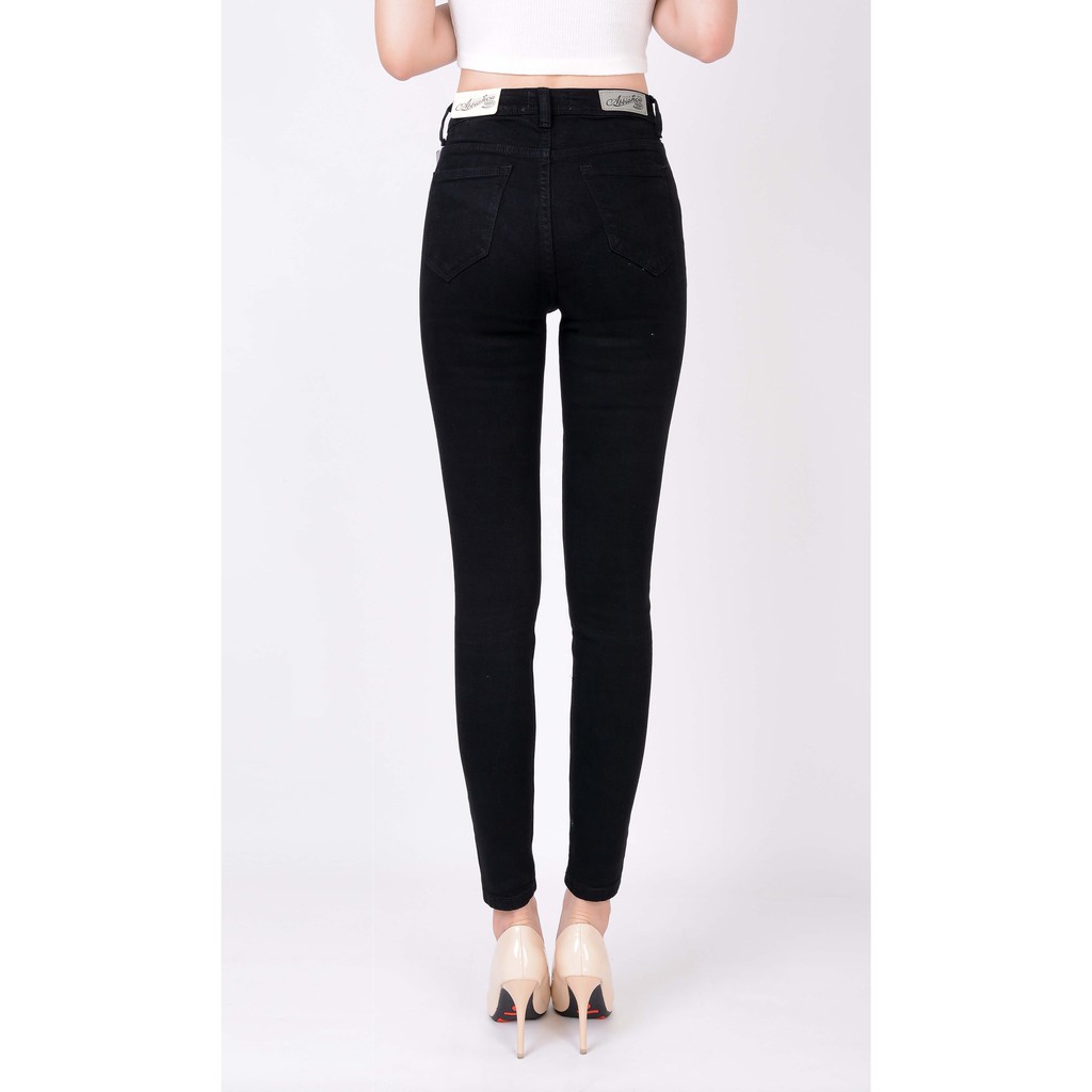 Quần jean nữ ống bó skinny đẹp lưng cao cạp cao màu đen trắng trơn hàng hiệu cao cấp mã 051 VANIZEN New