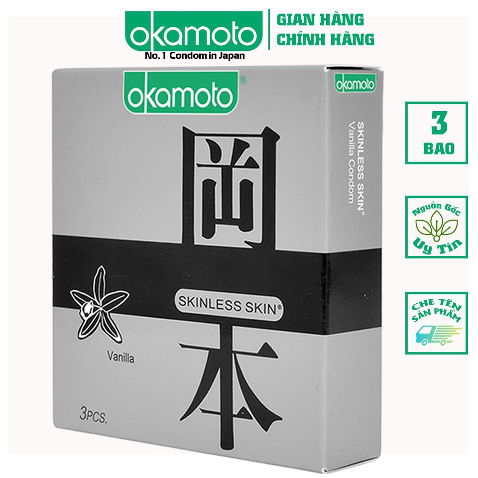 Bao Cao Su Okamoto Skinless Skin Vanilla Hương Vani Hộp 3 Cái (che tên sản phẩm)