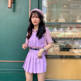 Chân váy xếp ly phối hologram Natthy Style tím
