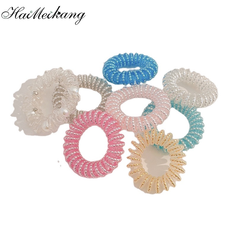 Dây buộc tóc Haimeikang thiết kế kiểu dây điện thoại màu trơn phong cách Hàn Quốc xinh xắn