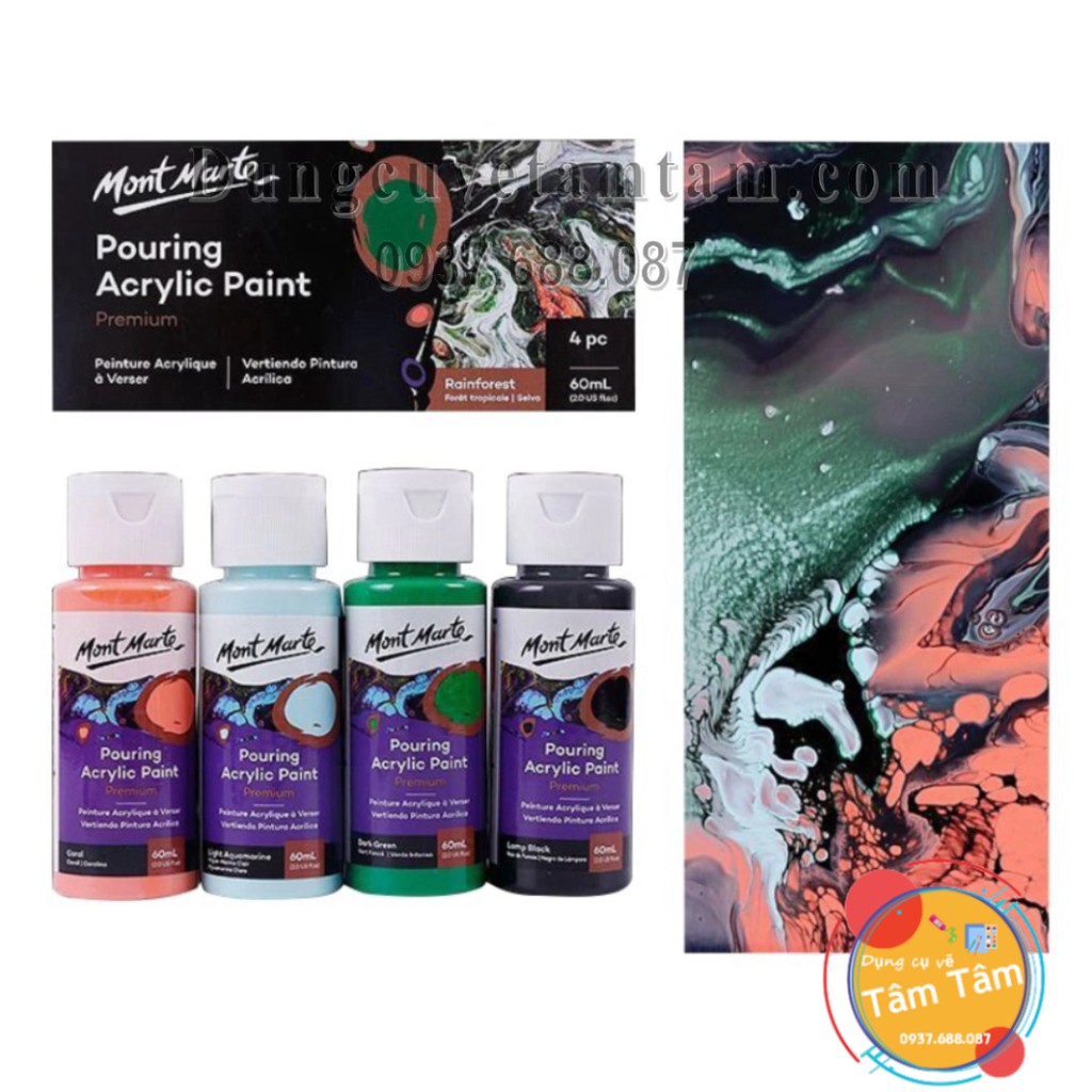 [ TÂM TÂM ]-Bộ màu đổ/ màu chảy Mont Marte Premium Pouring Acrylic Paint set 4 chai 60ml-Rainforest-PMPP4205 - []