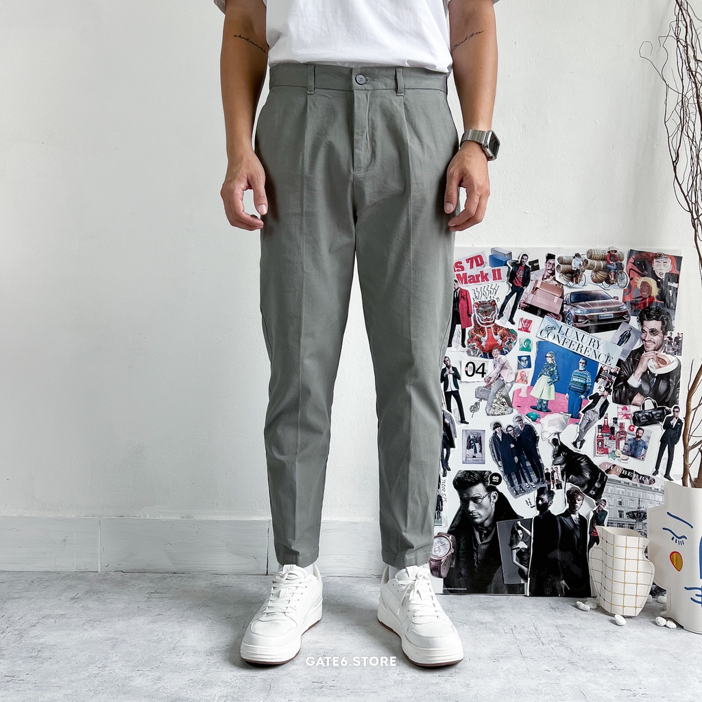 Quần kaki Nam GATE6, quần dài âu cao cấp công sở co giãn phong cách Hàn Quốc dáng Carrot fit II - #G0002/Xám