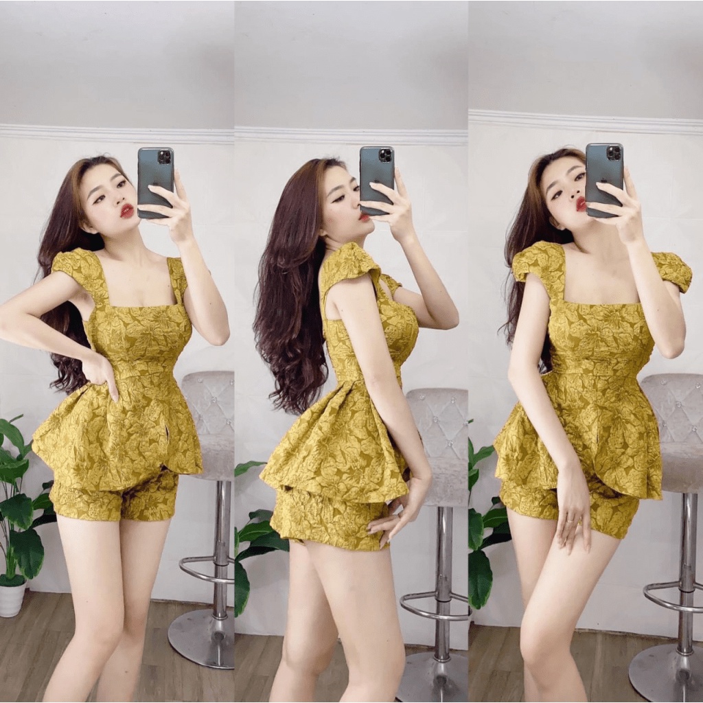 (Free ship) Sale Sập Sàn Sét Gấm Xốp Áo Hai Dây + Quần Đùi Siêu Tôn Dáng UP HHP Fashion