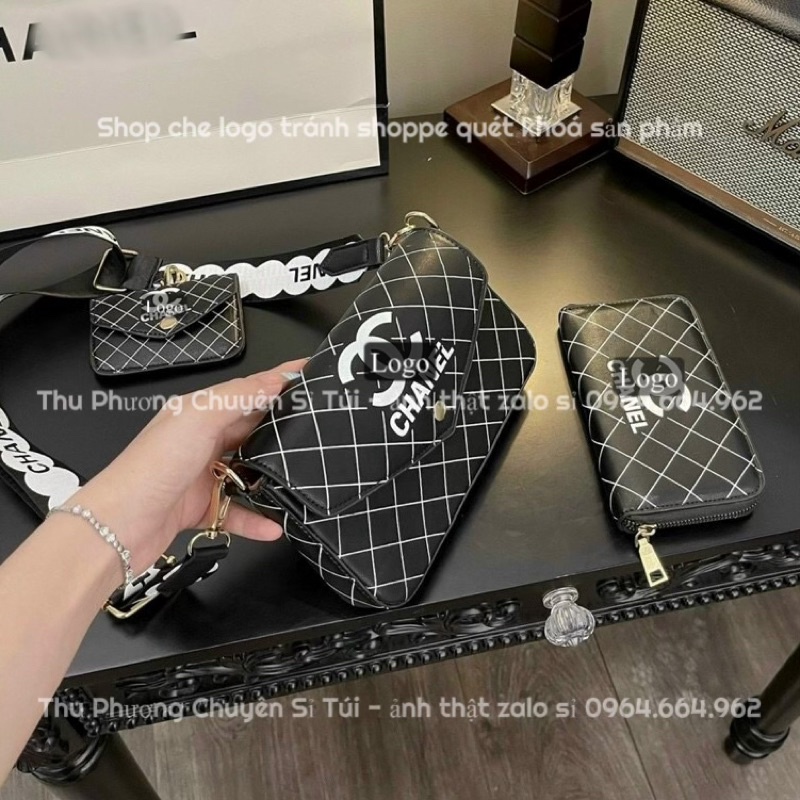 Sét C.N kẻ ô chéo 3 món hàng loại 1, kèm dây đeo chéo bản to (hàng chuẩn ảnh)