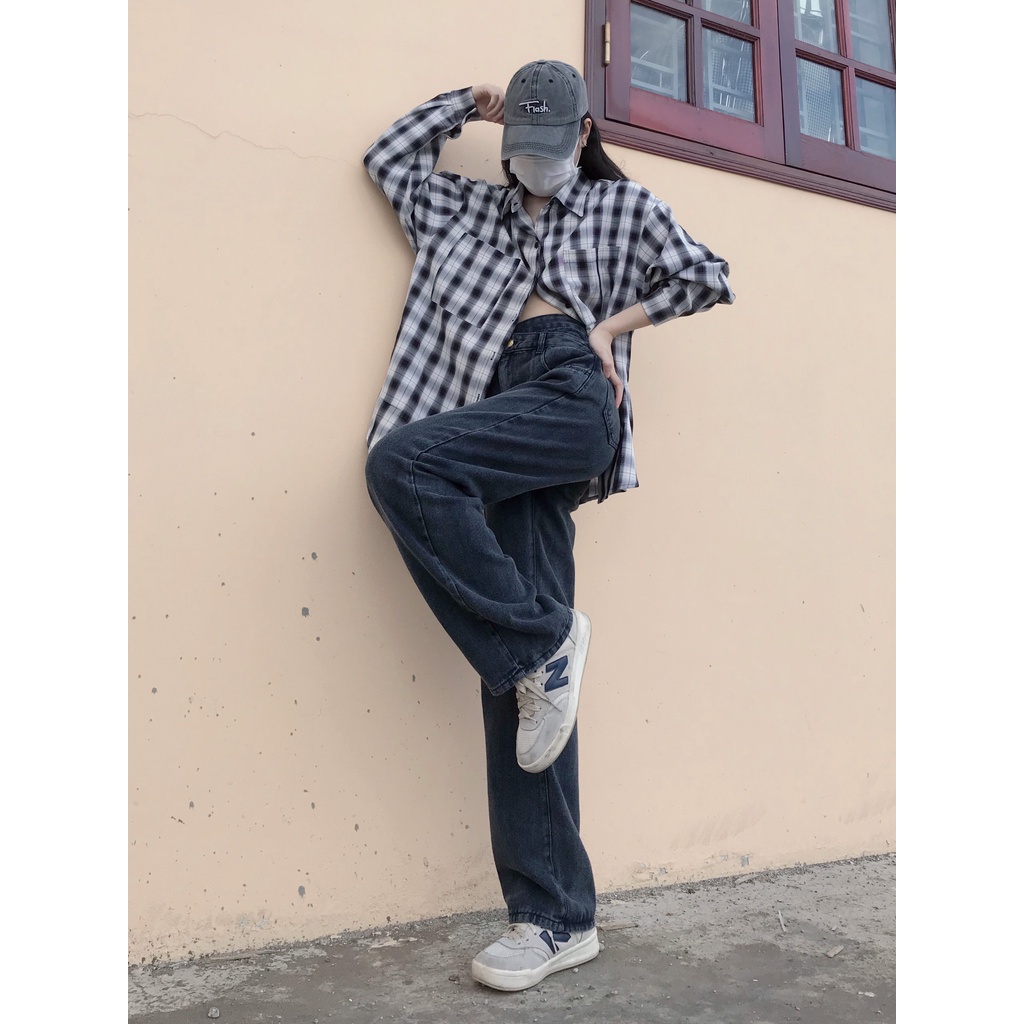 Quần jean nữ [ freeship] quần bò nữ ống rộng cạp chéo dáng suông siêu dài | BigBuy360 - bigbuy360.vn