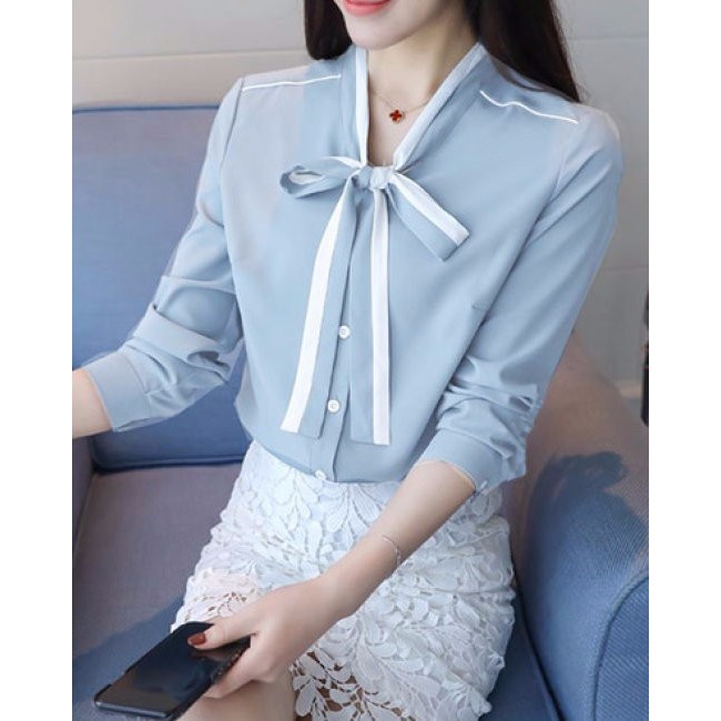 *❣️FREESHIP❣️Áo Sơ Mi Thắt Nơ Tami TAY DÀI chất voan tơ mềm