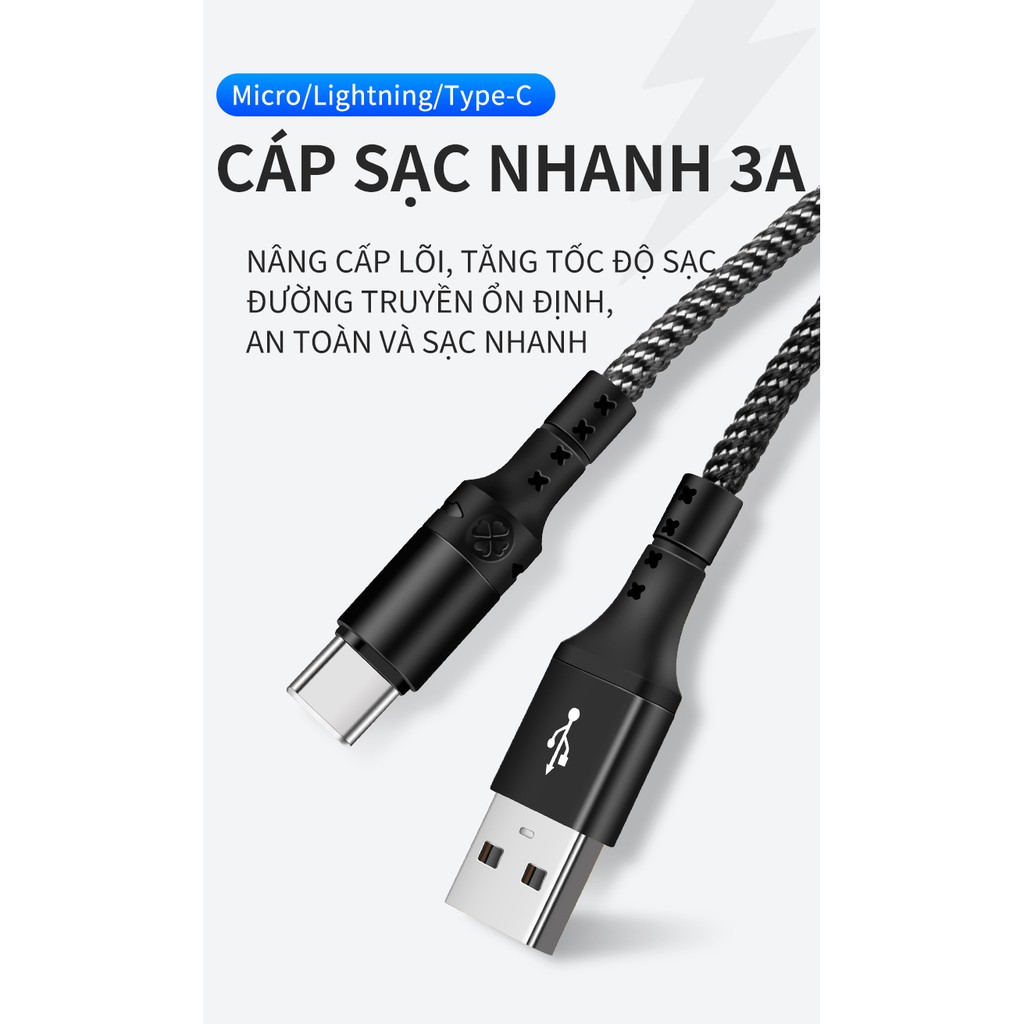 Cáp sạc nhanh siêu bền Hukey L12 , siêu chắc cho điện thoại Samsung, Huawei, Oppo Iphone