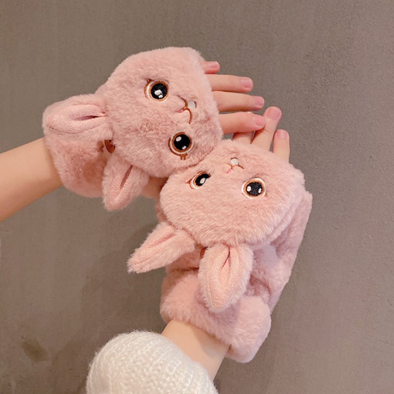 Găng Tay Lông Thỏ Hở Ngón Giữ Ấm Mùa Đông