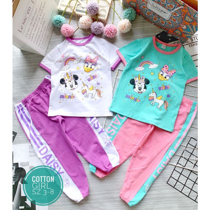 Bộ Bé Gái Áo Cộc Tay Quần Dài Cotton Xuất Khẩu 10-22kg