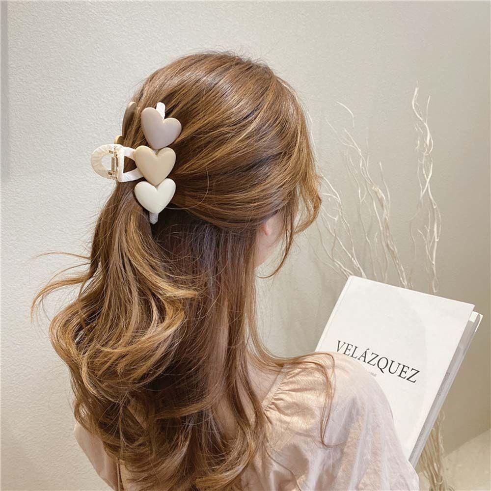 Kẹp Tóc Hình Trái Tim Màu Khaki / Cà Phê Dễ Thương