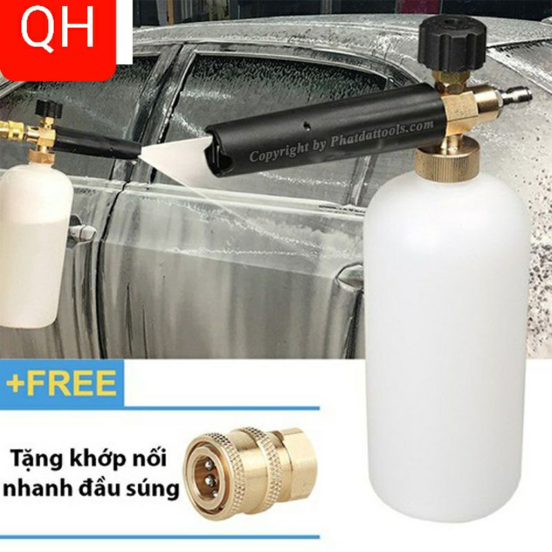 Bình bọt tuyết LOẠI 1000ml và súng rửa xe + bình tạo bọt tuyết cao cấp cho máy rửa xe áp lực  (Ren ngoài 22mm và 14mm)