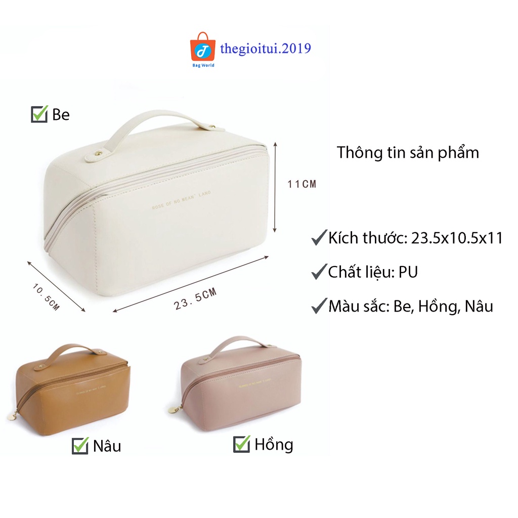 Túi đựng mỹ phẩm bằng da dung tích lớn khóa chéo thời trang nhỏ gọn tiện dụng
