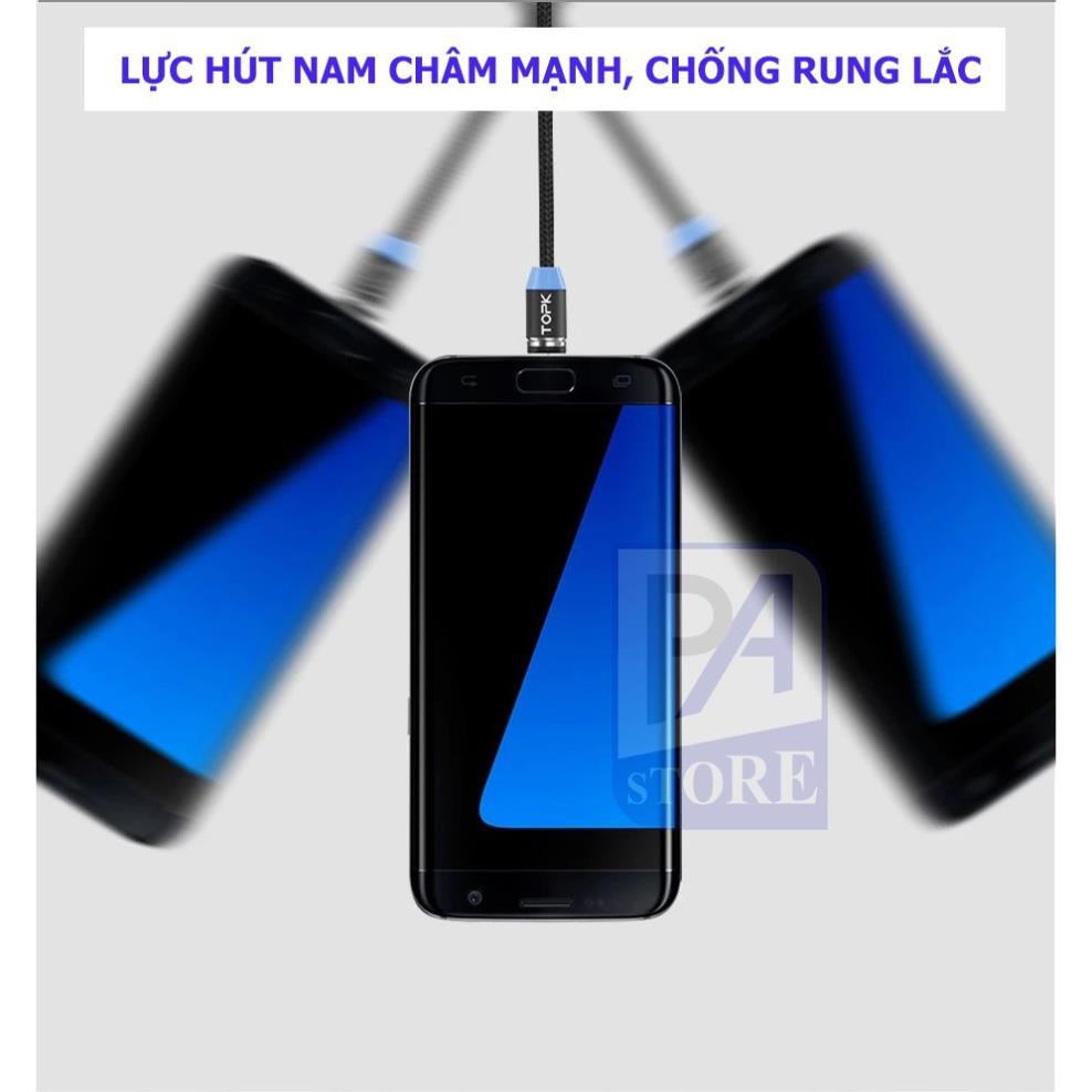 [HOÀN XU] Cáp Sạc Nam châm TOPK Siêu Phong Cách, Dài 1 mét, Đầu Thẳng (Iphone Lightning, Micro USB, USB Type C)