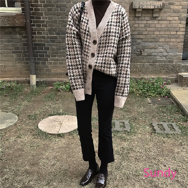 Áo khoác sweater dệt kim cổ chữ V phong cách Hàn Quốc retro cho nữ