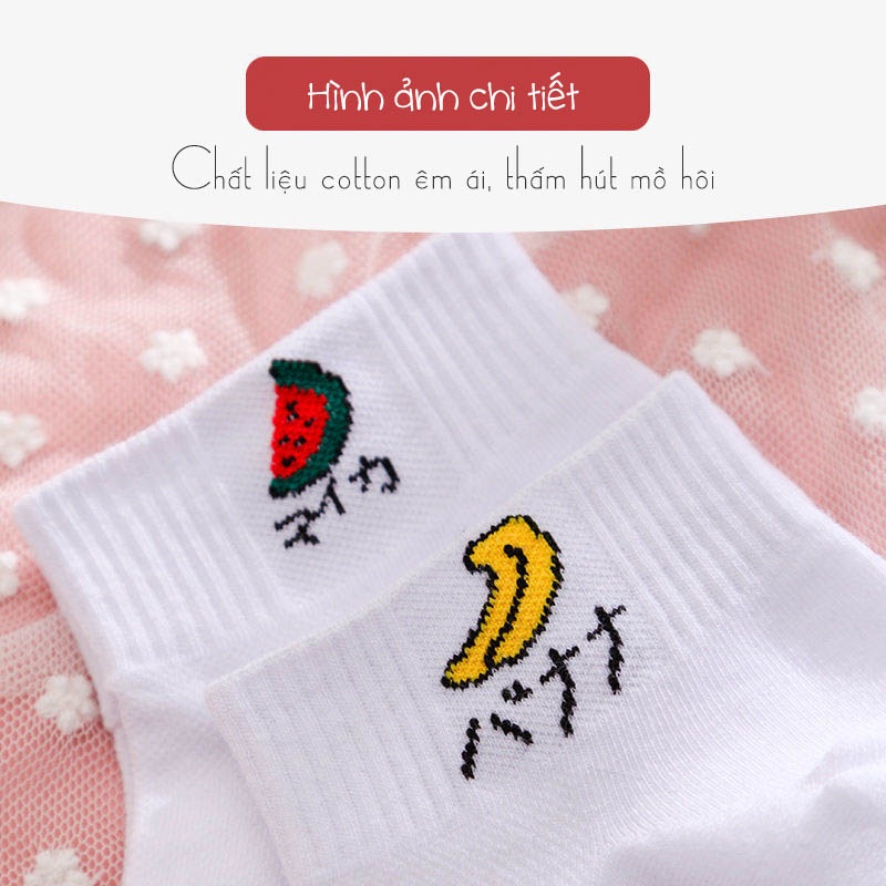 Tất vớ trắng cổ ngắn nữ họa tiết dễ thương, chất liệu vải co giãn bốn chiều - Sope Shop