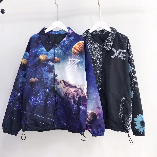 Áo Jacket Dù 3D SPACE GALAXY Nút Bấm Unisex Cổ Sơmi Ảnh Thật