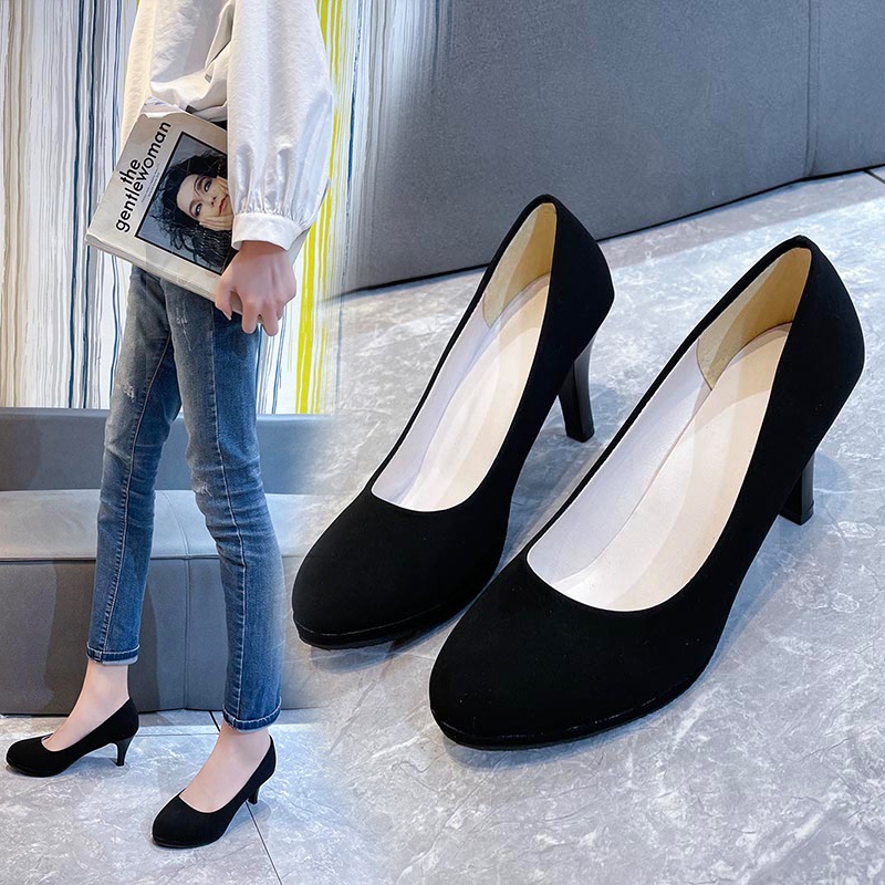 Giày Cao Gót Mũi Nhọn Chống Thấm Nước Màu Đen Thời Trang Công Sở Cho Nữ