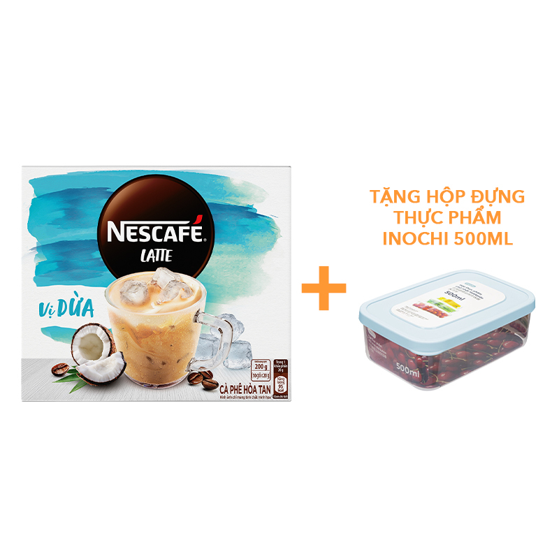 [TẶNG HỘP INOCHI 500ML] Cà phê hòa tan NESCAFÉ® Latte VỊ DỪA (hộp 10 gói x 20g)