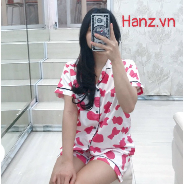 Bộ ngủ nữ bò sữa pijama kate thái cộc đùi bộ mặc nhà thoải mái dễ thương giá rẻ H4 BÒ TRẮNG HỒNG