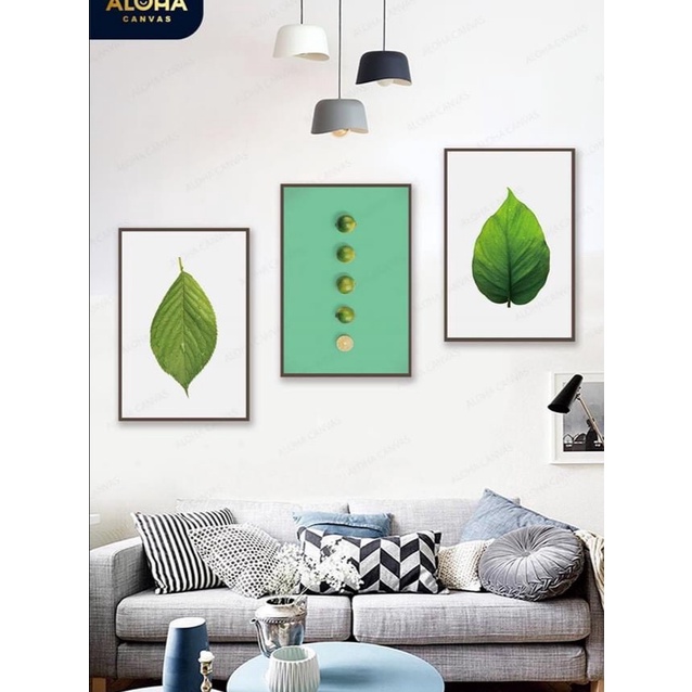 Tranh canvas treo tường nhiều mẫu hoa lá tre phòng khách, phòng ngủ, combo 3 bức tặng kèm đinh treo