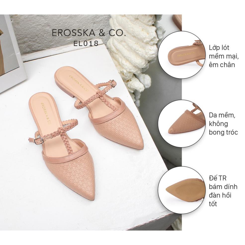 Giày đế bệt Erosska mũi nhọn hở gót phối dây cao 2cm màu nude_EL018 -b11