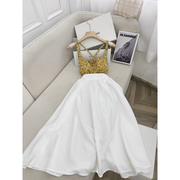 Set áo crop hoa cv midi