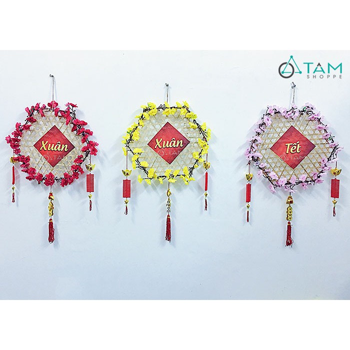 [HANDMADE DÀY ĐẸP] Vòng hoa treo cửa Tết Handmade mành tre lục giác ĐK 40cm T-VTC-12