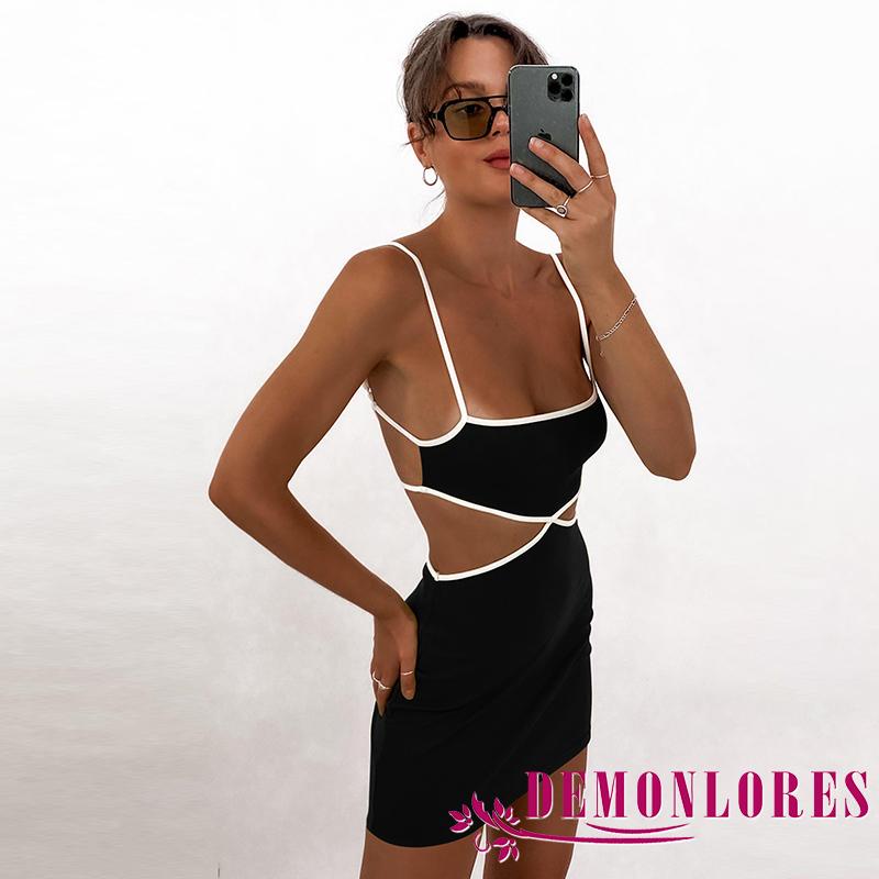 Đầm Mini Hai Dây Hở Lưng Thời Trang Mùa Hè Cho Nữ