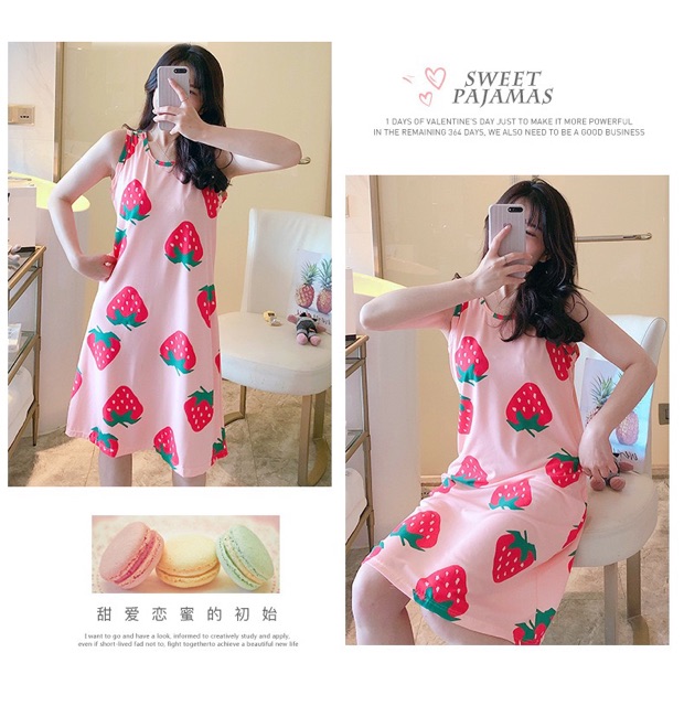 Váy Ngủ 💝 💝 Váy Ngủ Đẹp Dáng Dài Phom Rộng Cotton Mềm Mịn Họa Tiết Dễ Thương Lady Beauty